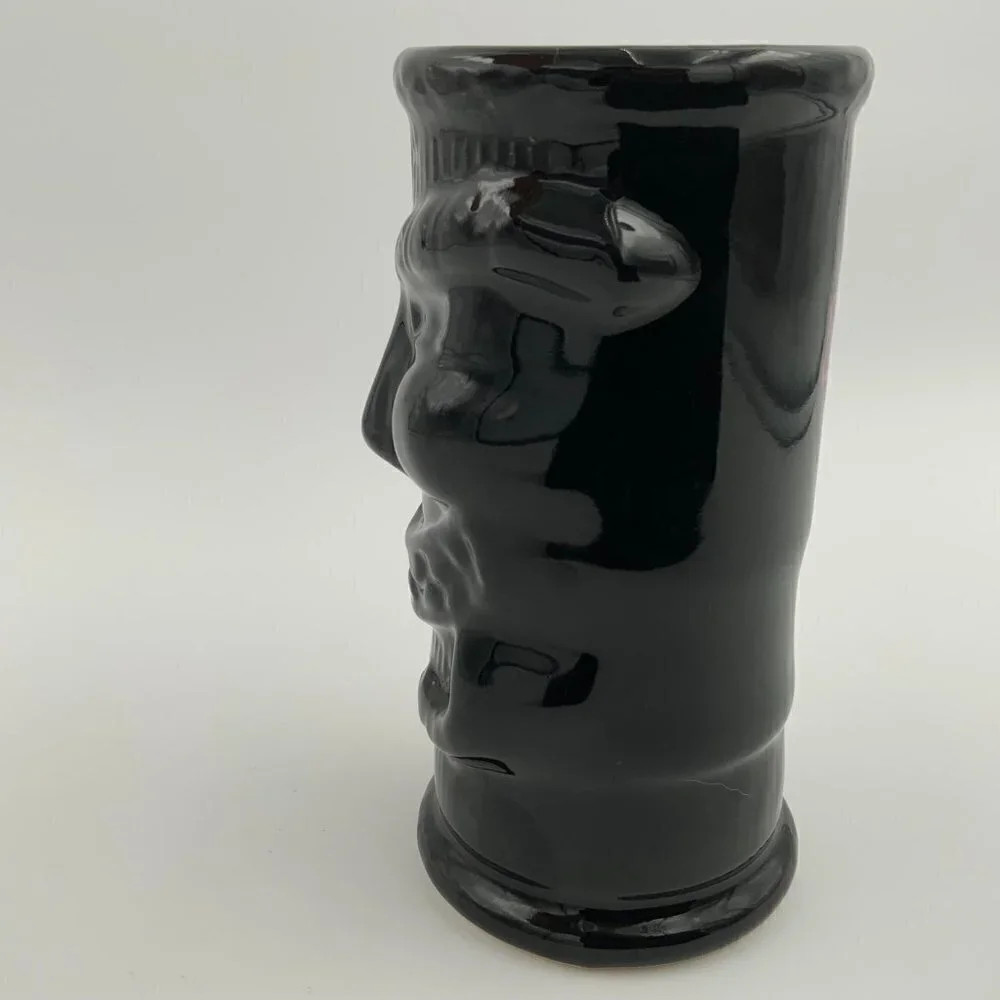 Black Glazed Open Mouth Tiki Tropical Island Tumbler Daiquiri Time Out Made USA - Picture 4 of 7